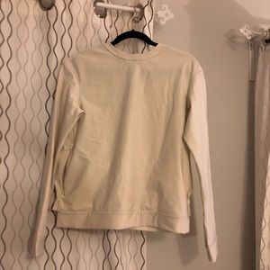 Lululemon White Crewneck Mesh and Ruffle Sweater